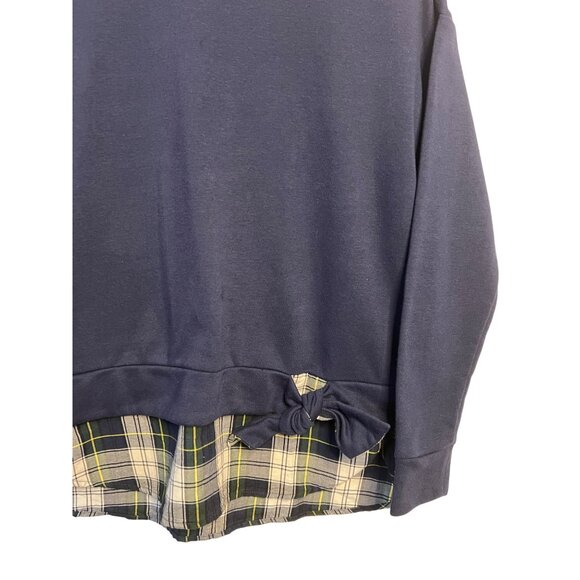 Izod Women's Navy Plaid Accent Sweater With Bow Detail Size M Cotton Blend Comfy - Picture 14 of 16